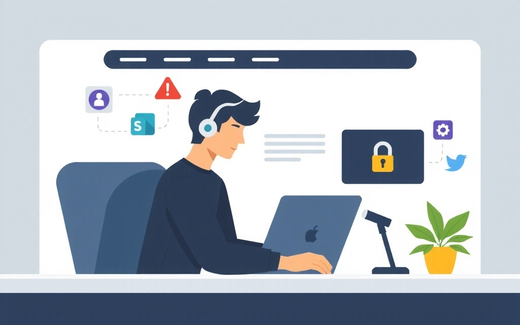 Ilustración de un usuario interactuando con un sitio web de forma segura y ética, con elementos de seguridad cibernética y un diseño limpio.